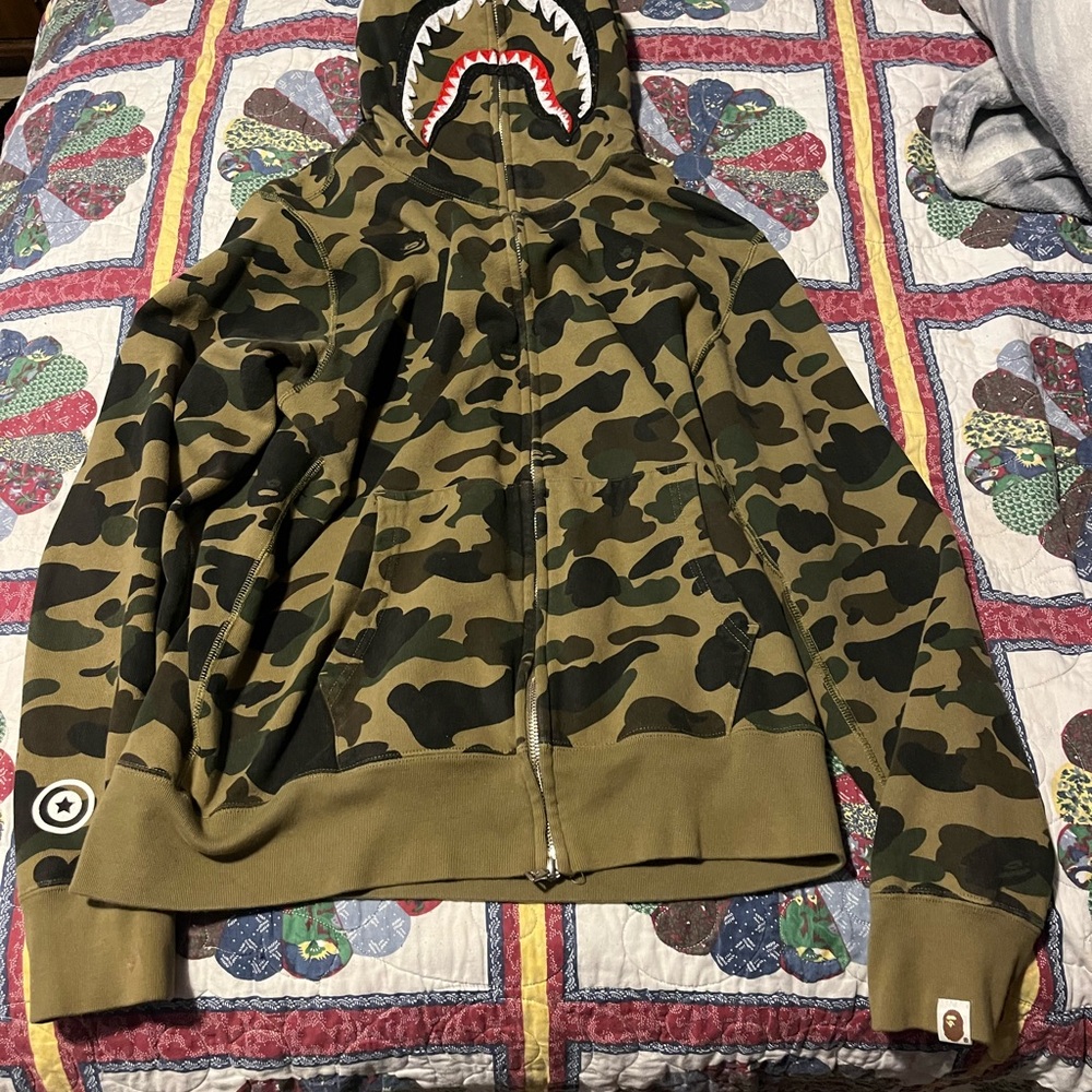 Green Bape Shark Full Zip Hoodie Camo Print